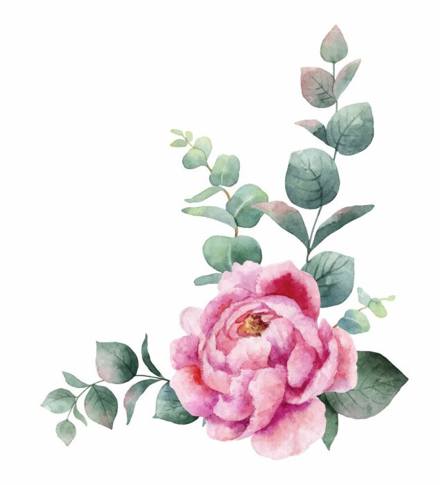 Poster Pioen versierd met eucalyptusbladeren