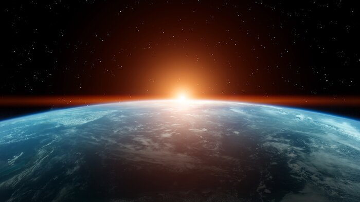 Poster Planet earth, sunrise, stars, close up