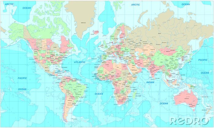 Poster Politieke kaart van de wereld