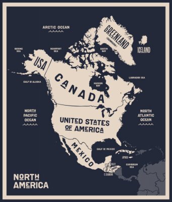 Poster Politieke kaart van Noord-Amerika
