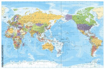 Poster Politieke wereldkaart in kleur