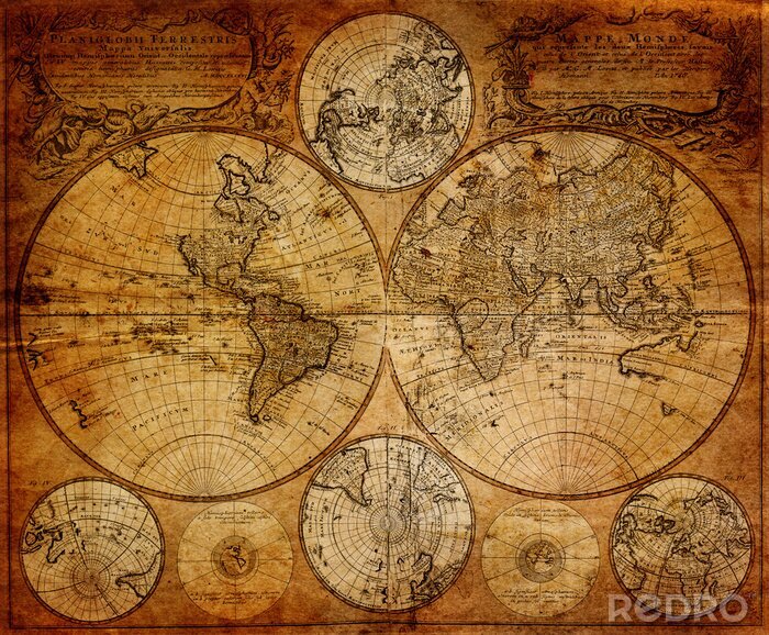 Poster Politieke wereldkaart in vintage kleuren