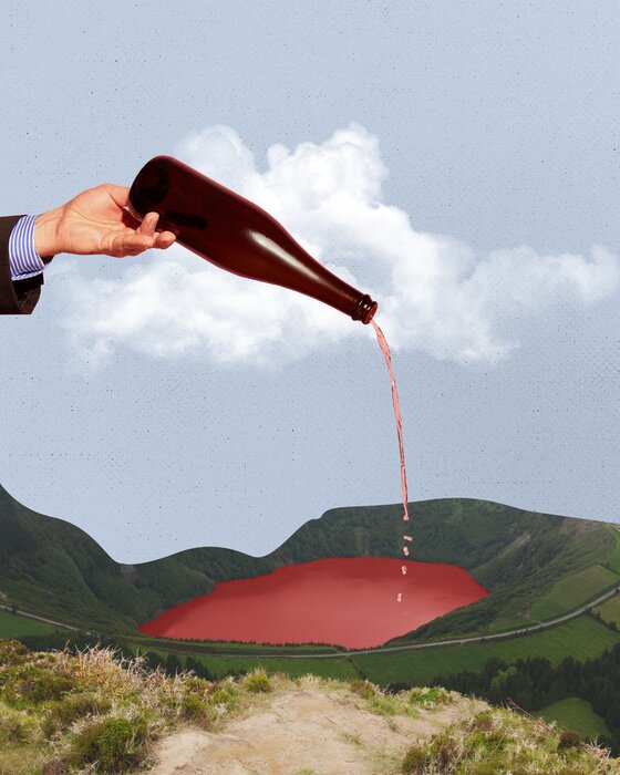 Poster Popart collage met een fles wijn