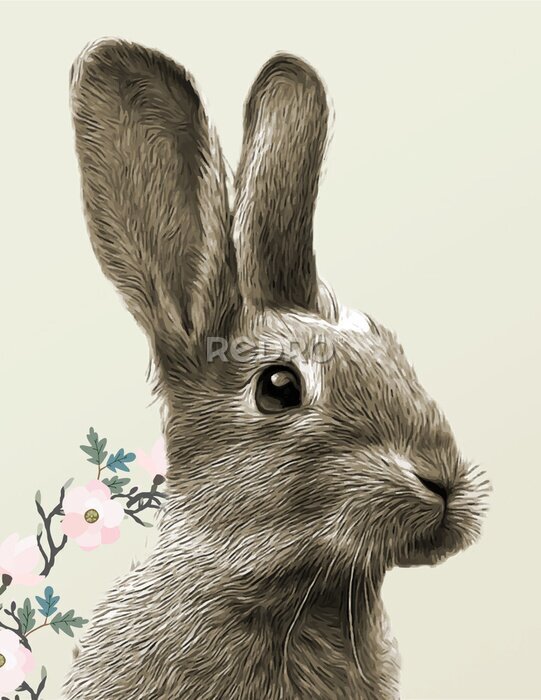 Poster Portret van een konijntje op groene achtergrond