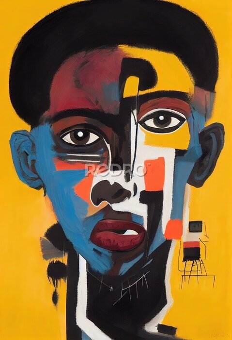 Poster Portret van een man in Basquiat-kunststijlen