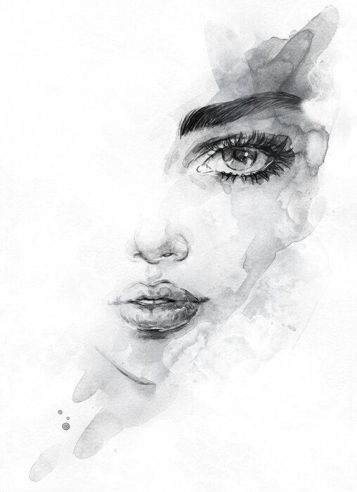 Poster Portret van een mooie vrouw in de schaduw gestelde illustratie