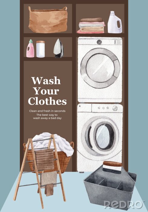 Poster Poster template with laundry day concept,watercolor style