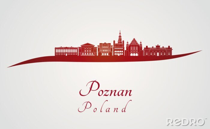 Poster Poznan skyline in het rood