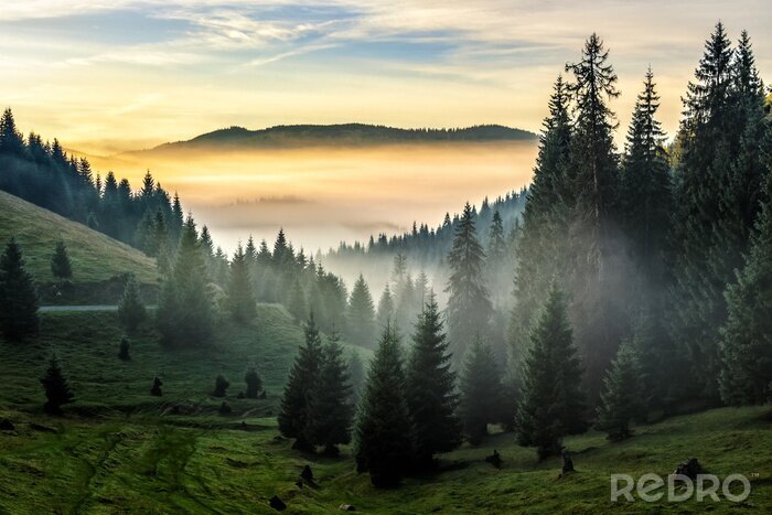 Poster Prachtige zonsondergang in de bergen