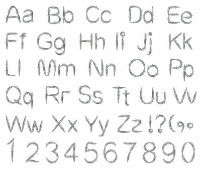 Prikkeldraad alfabet en cijfers