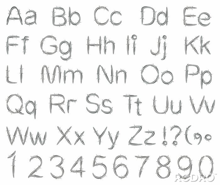 Poster Prikkeldraad alfabet en cijfers