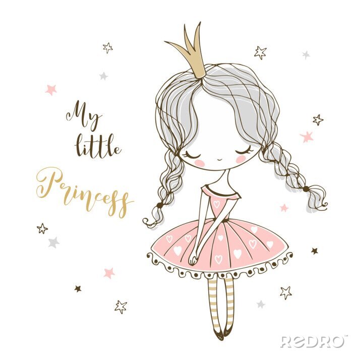 Poster Prinses in een jurk met hartjes