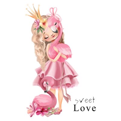 Poster Prinses met flamingo's