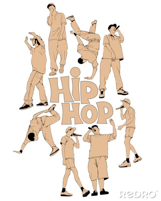Poster Print for t-shirts and posters with hip hop artists. Isolated silhouettes of people on a white background