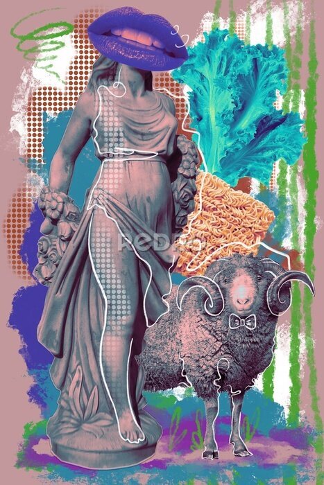 Poster Psychedelische collage met een vrouw