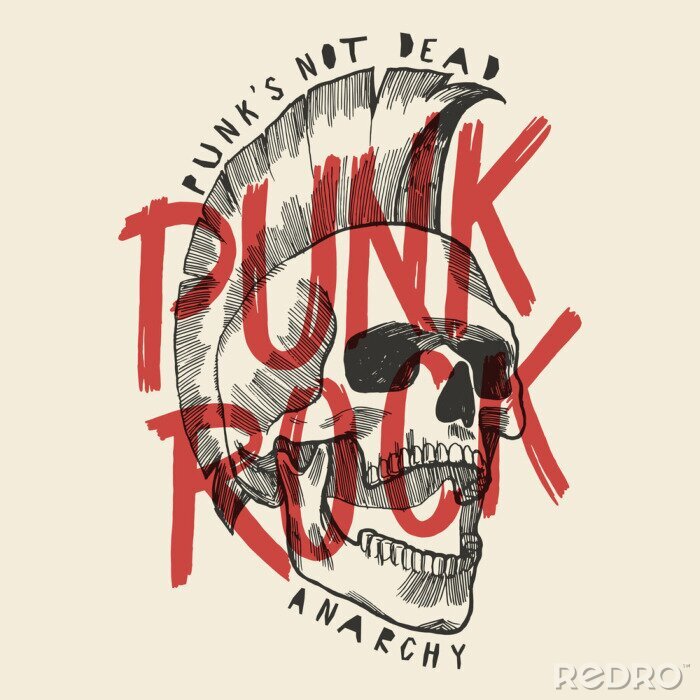 Poster Punk rock schedel print. Punk is geen dode anarchie poster