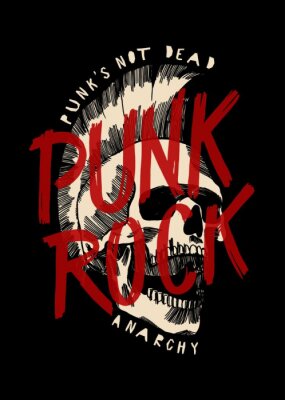Poster Punk rock skull with mohawk haircut music print design vector illustration.
