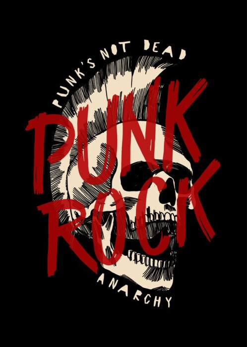 Poster Punk rock skull with mohawk haircut music print design vector illustration.