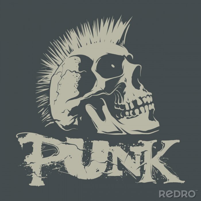 Poster Punk skull with Mohawk vector illustration