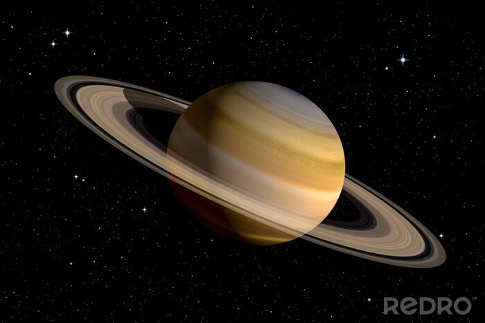 Poster Realistic 3d rendering of Saturn planet with With its rings. Space illustration. Some elements furnished by NASA.
