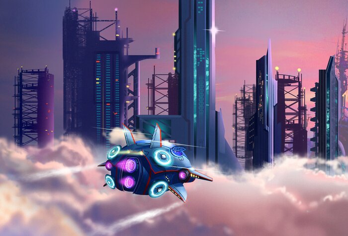 Poster Realistische Cartoon Stijl. Sci-Fi Scene / Wallpaper / Achtergrond Design.