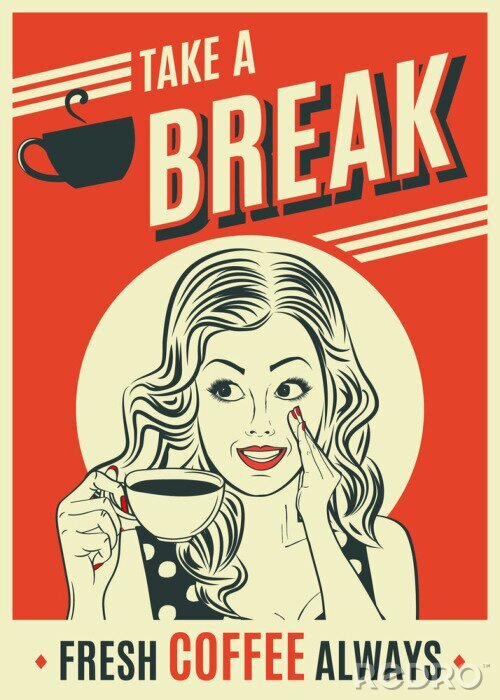Poster reclame koffie retro poster met pop-art vrouw