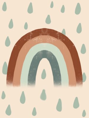 Regenboog met regendruppels in scandinavische stijl