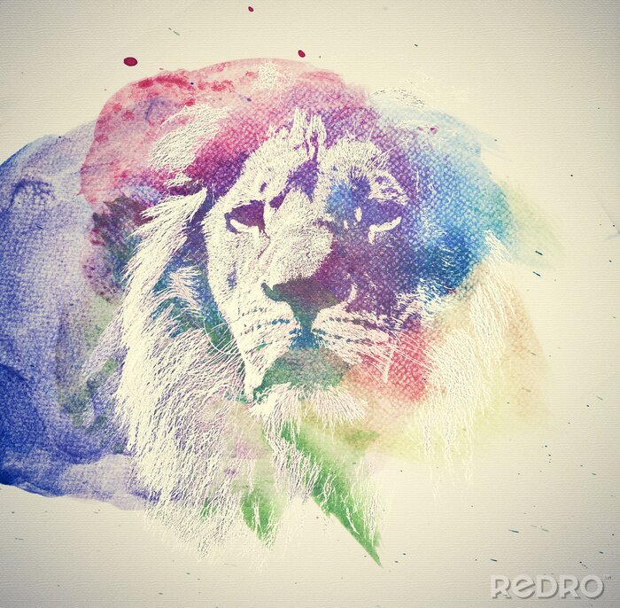Poster Regenboogkleurige afbeelding van een leeuw