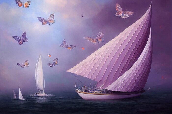 Poster Reizen op een zeilschip in een droom