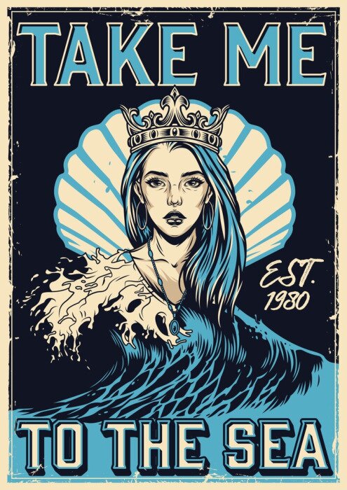 Poster Retro afbeelding van een vrouw in de zee