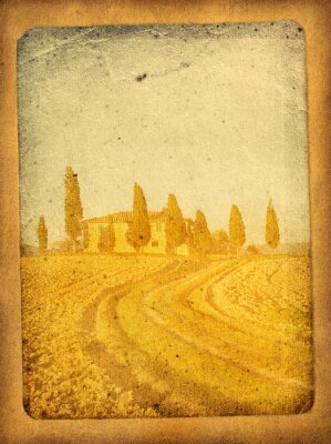 Poster Retro ansichtkaart met uitzicht op Toscane