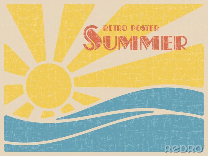 Poster Retro ansichtkaart met zonsondergang