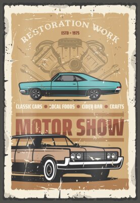 Poster Retro auto's op autoshow