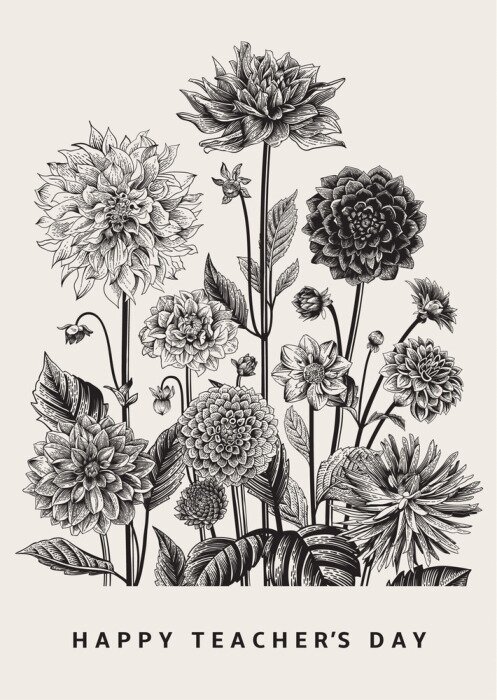 Poster Retro bloemenkaart voor de Dag van de Leraar