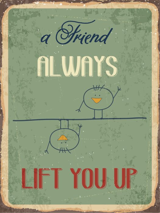 Poster Retro-bord met vogels en een opschrift over vriendschap.