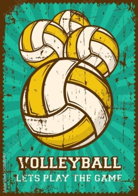 Poster Retro geel-witte volleybalafbeelding