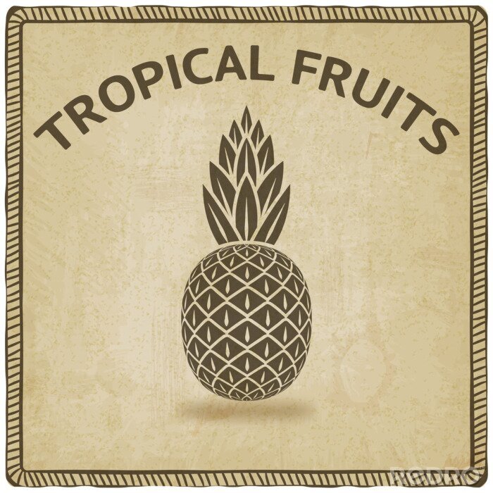 Poster Retro graphics met ananas en letters