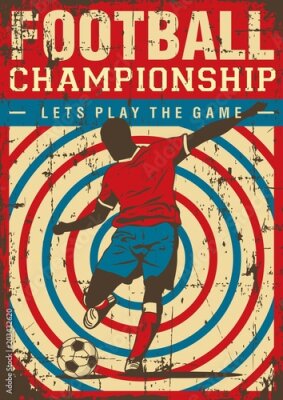 Poster Retro-graphics met een voetballer en de slogan "Let's play game".