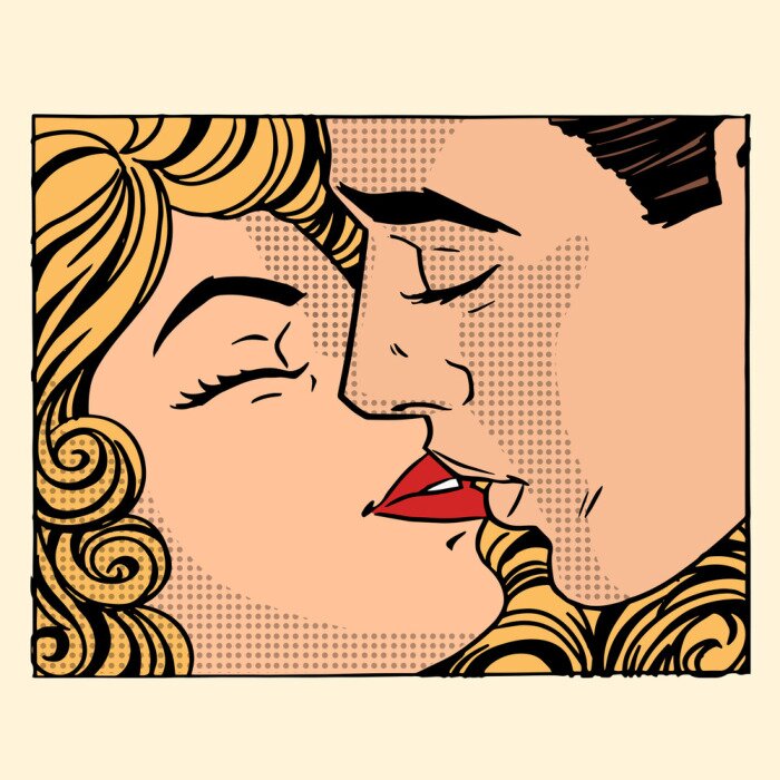 Poster Retro kiss man en vrouw love paar