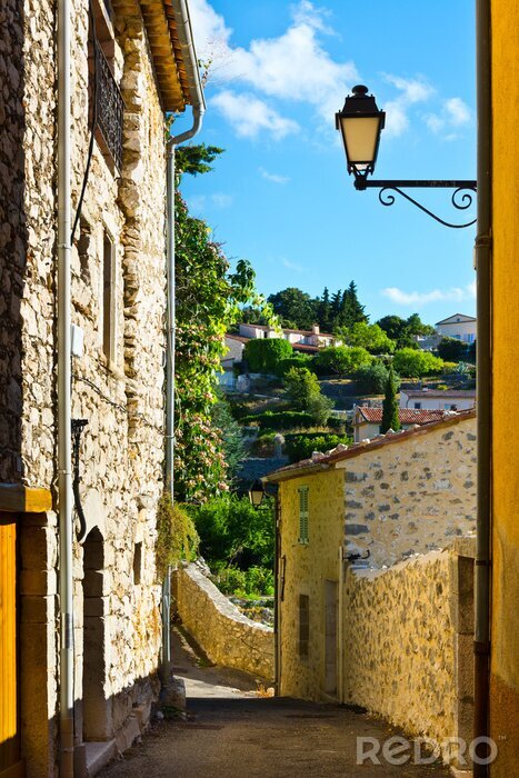 Poster Retro lantaarn in een straat