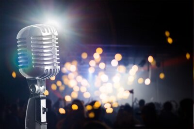 Poster Retro Microphone On Stage With Bokeh Light