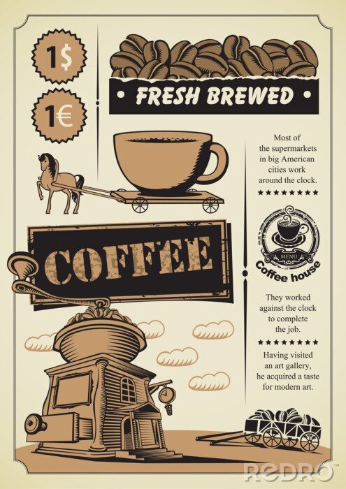 Poster Retro motief met koffie