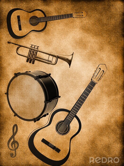 Poster Retro muziekinstrumenten