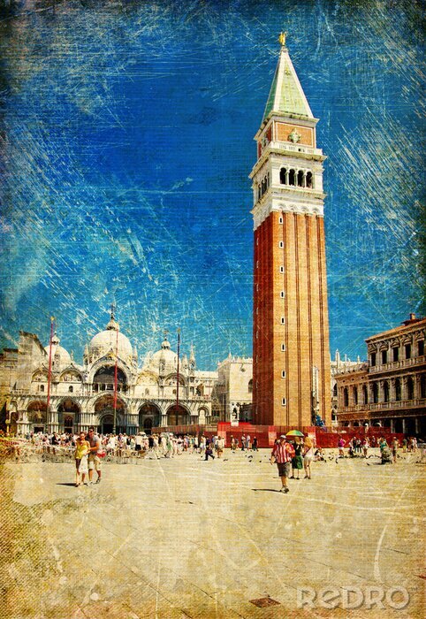 Poster Retro oriëntatiepunten van Venetië
