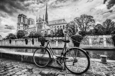 Poster Retro Parijs en de kathedraal Notre Dame
