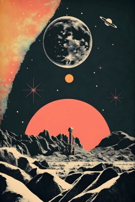 Poster Retro planeet in illustratie