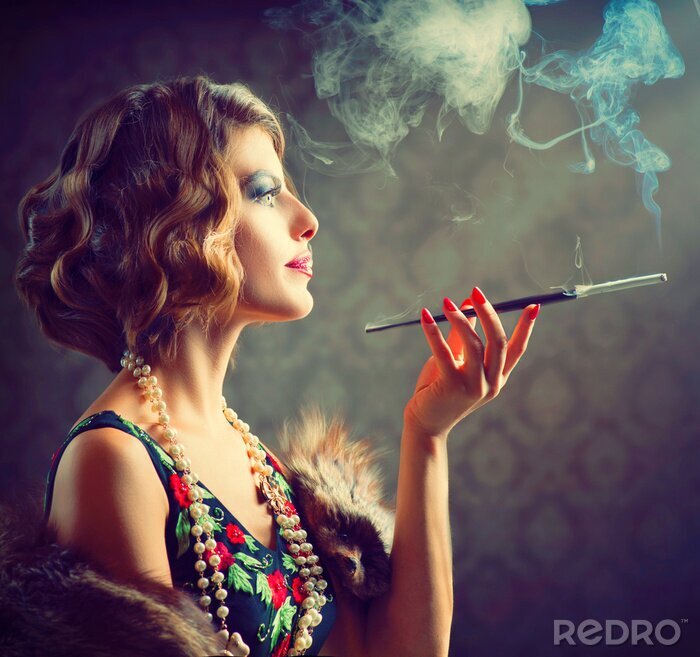 Poster Retro portret van een rokende vrouw