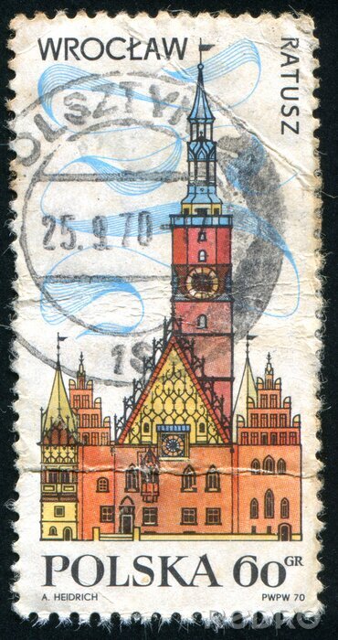Poster Retro postzegel uit Wroc+//0-aw