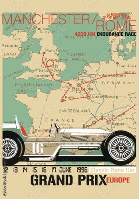 Poster Retro race Manchester-Rome