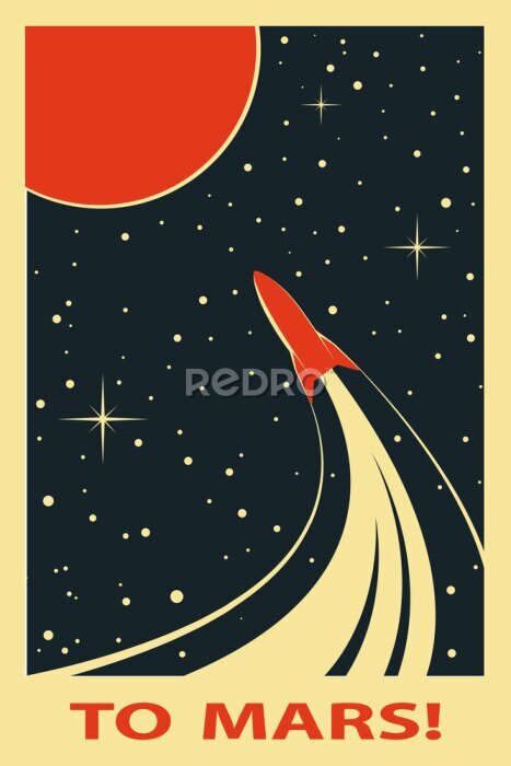 Poster Retro reis naar Mars